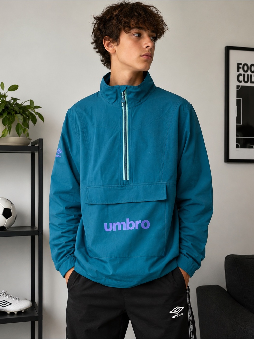NWT Umbro Youth XL Unisex Teal Quarter Zip Pullover Soccer Jacket Streetwear Y2K